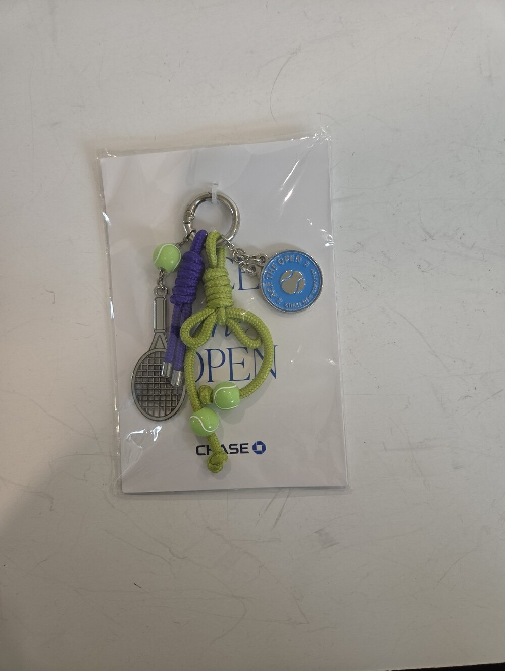 Chase Us Open Green & Purple Tennis Charm Keychain W/ Racket And Tennis Balls
